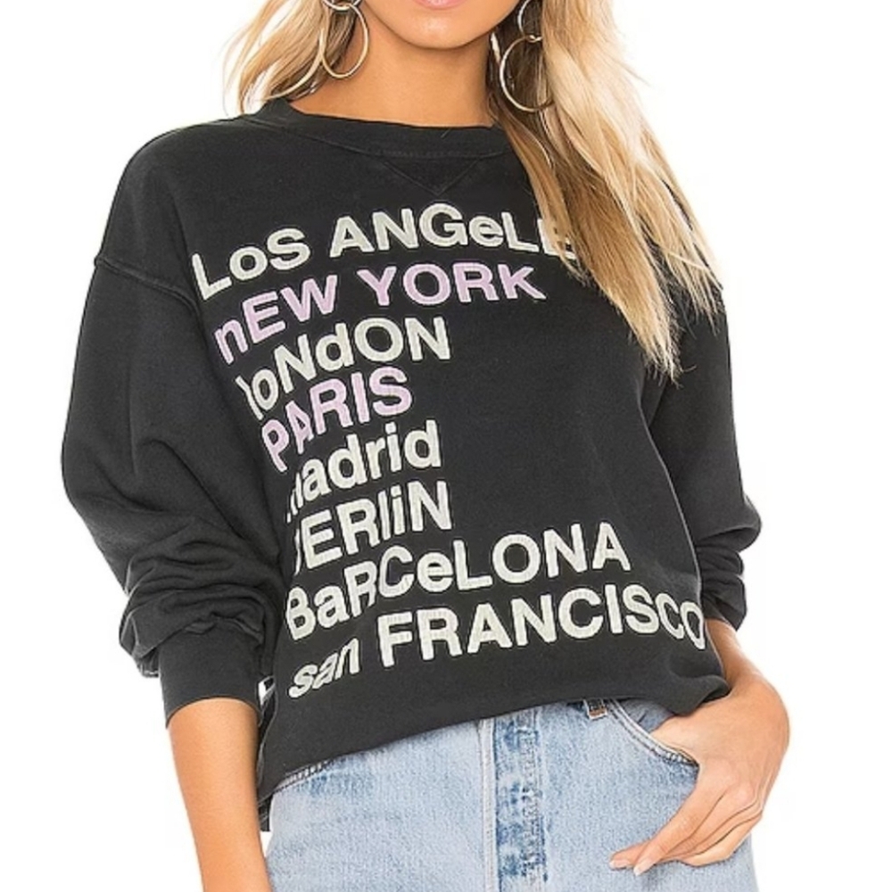 Anine Bing Black Graphic Crew Neck Sweater